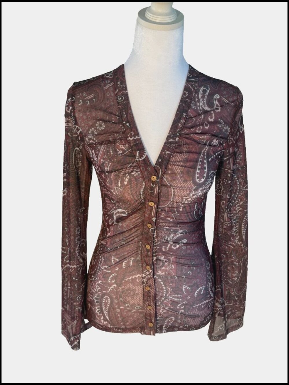 Womens Sheer Multi Color Paisley Print Long Sleeve Top Sz XS (2)